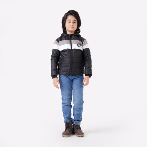 BLACK STRIPED PUFFER JACKET