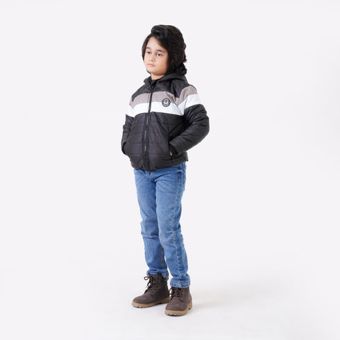 BLACK STRIPED PUFFER JACKET