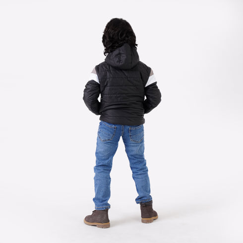 BLACK STRIPED PUFFER JACKET