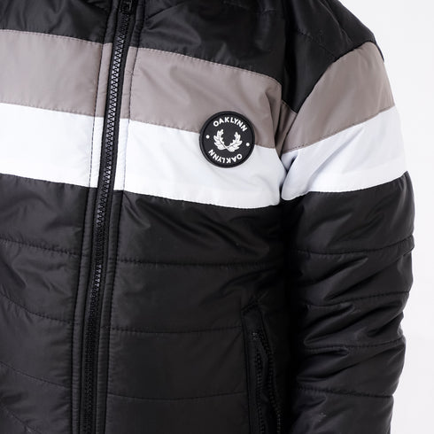 BLACK STRIPED PUFFER JACKET