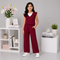 Maroon Flutter-Sleeve Wide-Leg Set