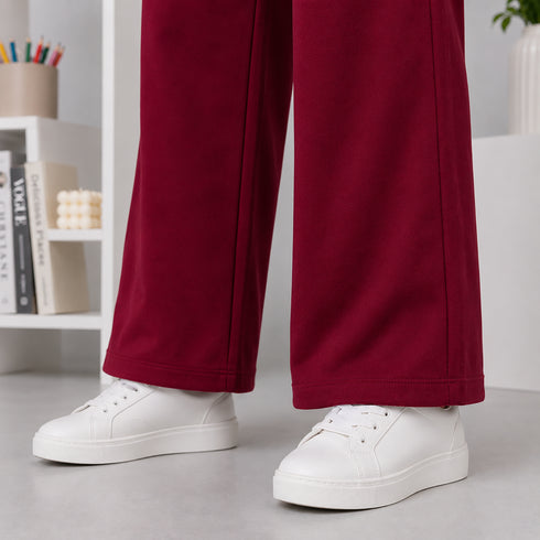 Maroon Flutter-Sleeve Wide-Leg Set