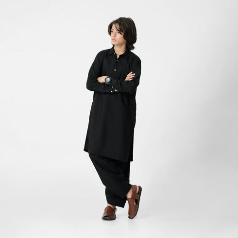 Kids black shalwar kameez for Jumma Eid and family gatherings