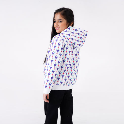 WHITE PRINTED PUFFER JACKET
