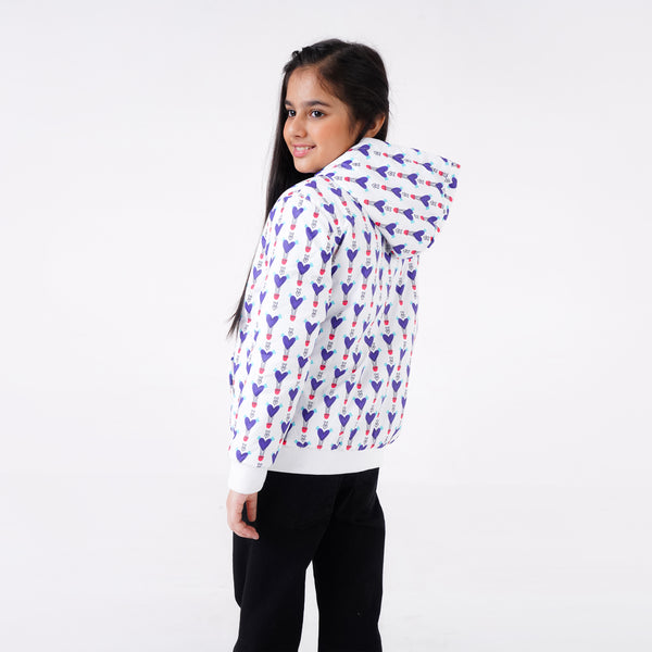 WHITE PRINTED PUFFER JACKET