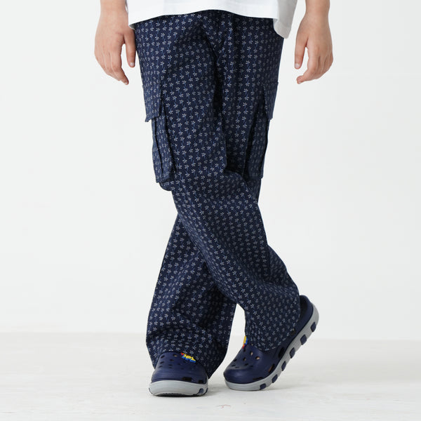 Navy Printed Twill Trouser