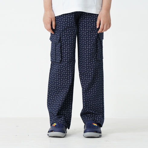 Navy Printed Twill Trouser