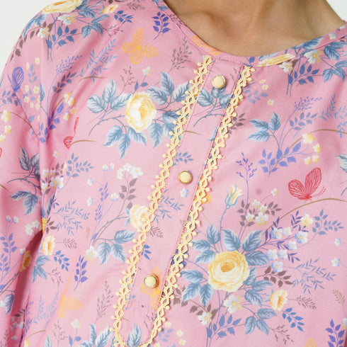 Pink Floral Printed 2pc Eastern Set