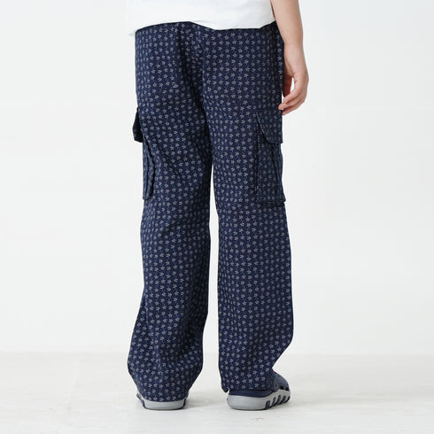 Navy Printed Twill Trouser