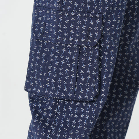 Navy Printed Twill Trouser