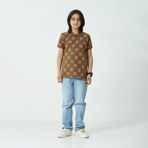 ALL OVER PRINTED Brown Polo Shirt