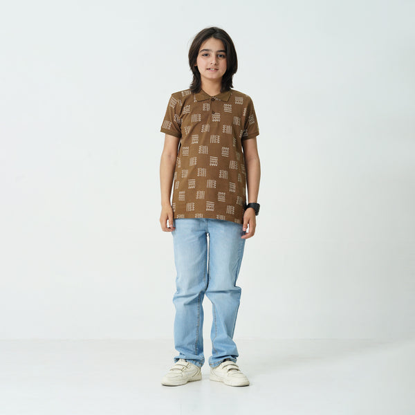 ALL OVER PRINTED Brown Polo Shirt
