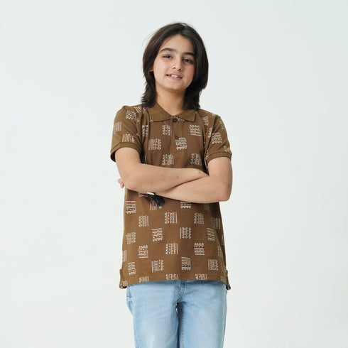 ALL OVER PRINTED Brown Polo Shirt