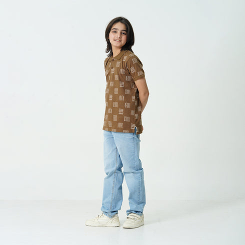 ALL OVER PRINTED Brown Polo Shirt