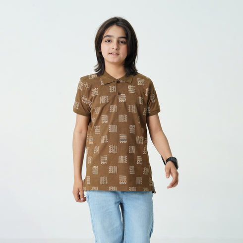 ALL OVER PRINTED Brown Polo Shirt