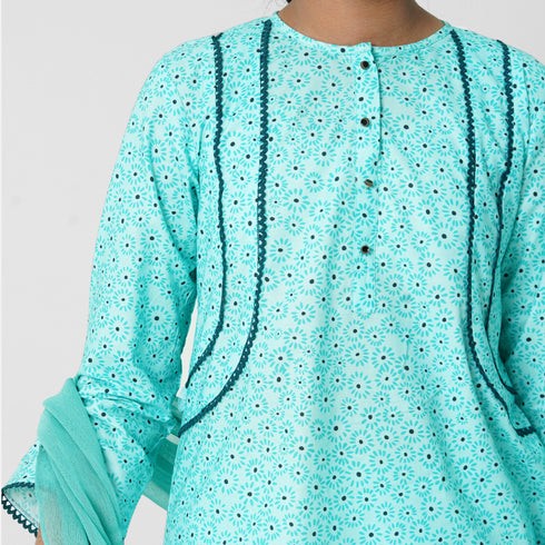 Sea Green Printed 2pc Eastern Set