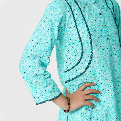 Sea Green Printed 2pc Eastern Set