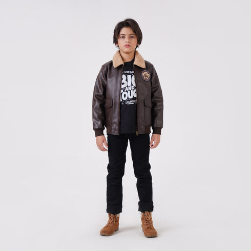 LEATHER JACKET WITH APPLIQUE BADGE