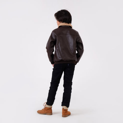 LEATHER JACKET WITH APPLIQUE BADGE