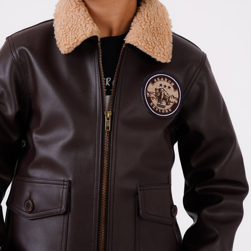 LEATHER JACKET WITH APPLIQUE BADGE