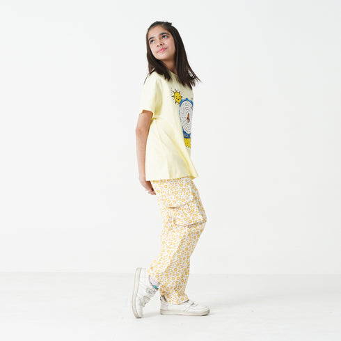 Yellow Printed Twill Trouser