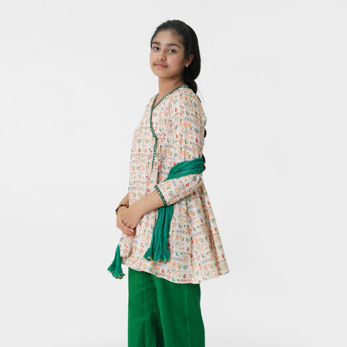 Off White Printed 3pc Eastern Set