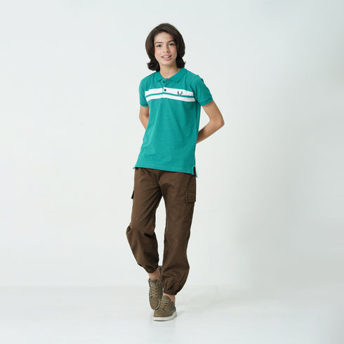 Oklaynn Green Striped Polo Shirt