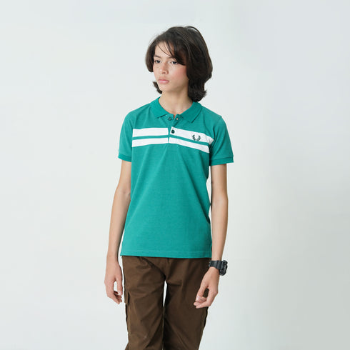 Oklaynn Green Striped Polo Shirt