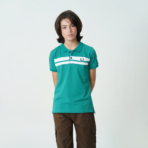 Oklaynn Green Striped Polo Shirt