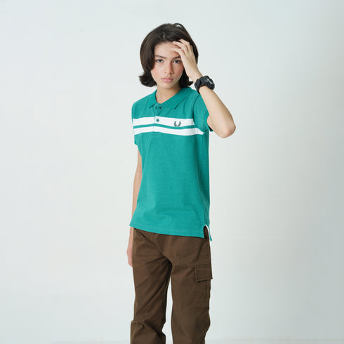 Oklaynn Green Striped Polo Shirt