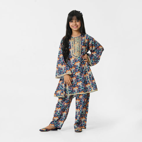 Blue Lace Printed 3pc Eastern Set