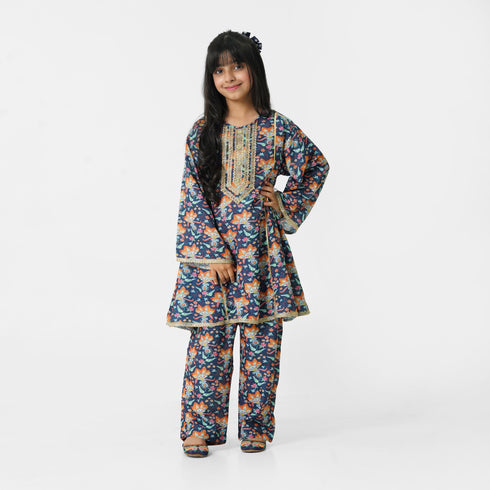 Blue Lace Printed 3pc Eastern Set