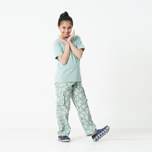 Green Floral Cargo Trouser
