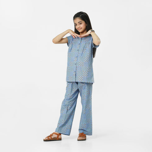 Sky Blue Printed Eastern Set