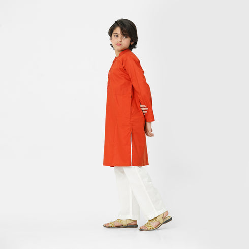 Orange Embroidered Kurta Shalwar
