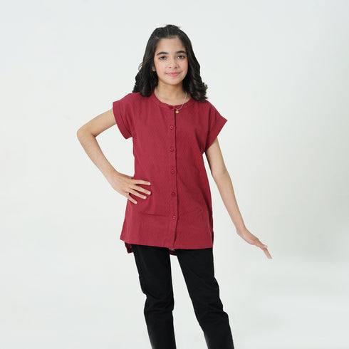 Maroon Buttoned Top
