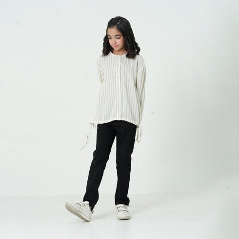 White Striped Button Down Top