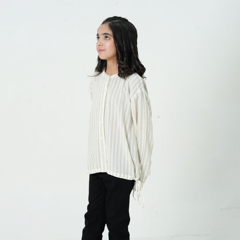 White Striped Button Down Top