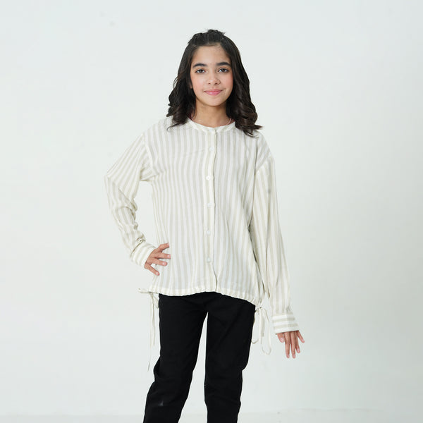 White Striped Button Down Top