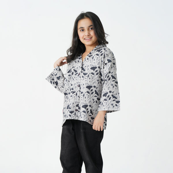 Flowers Relaxed Top - Grey