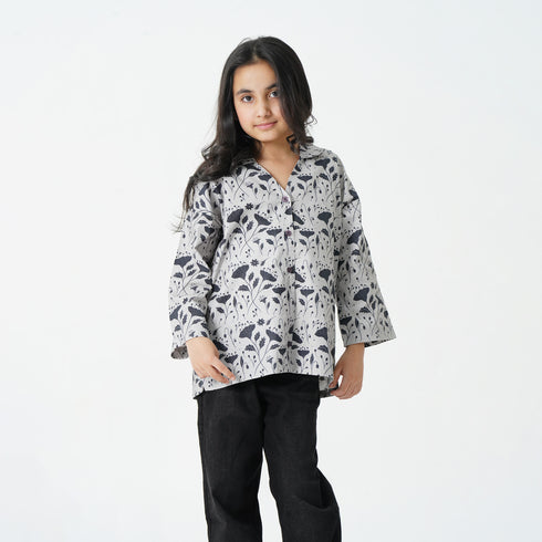 Flowers Relaxed Top - Grey