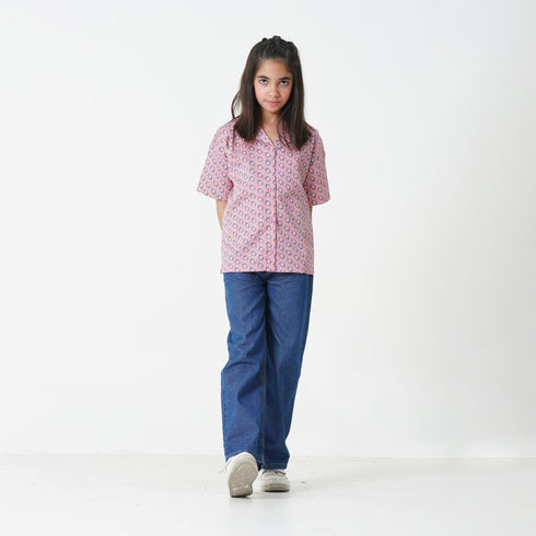 Pink Printed Button Down Top