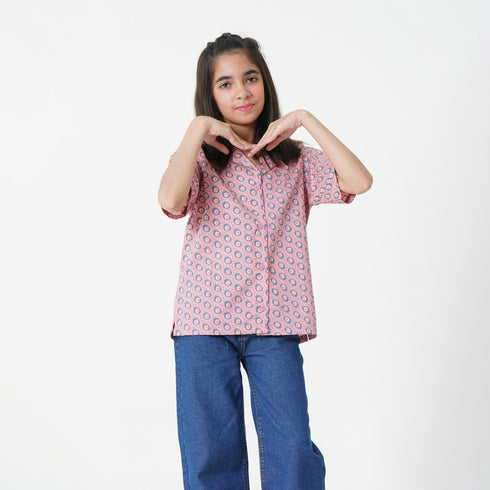 Pink Printed Button Down Top