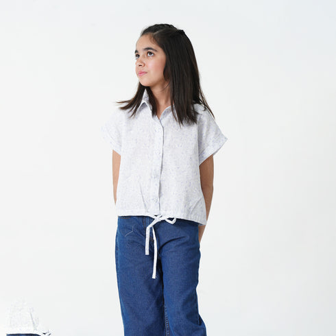 White Printed Crop Top