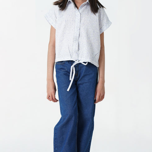 White Printed Crop Top