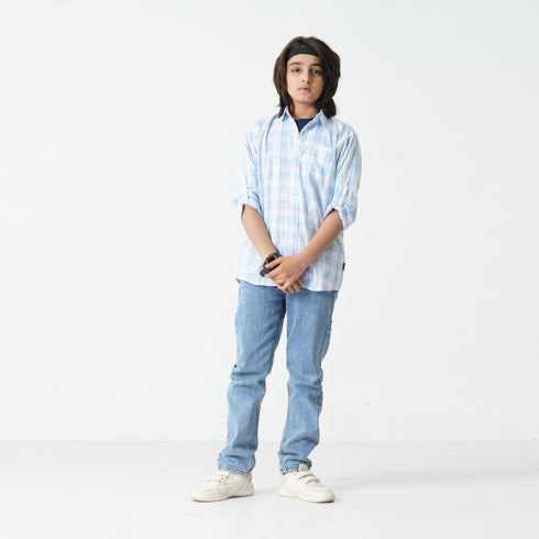 Blue Checkered Button Down Shirt