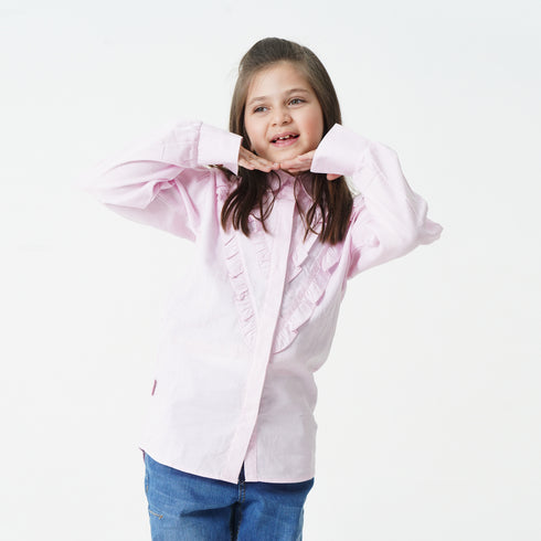 Button Down Frills Shirt - Pink