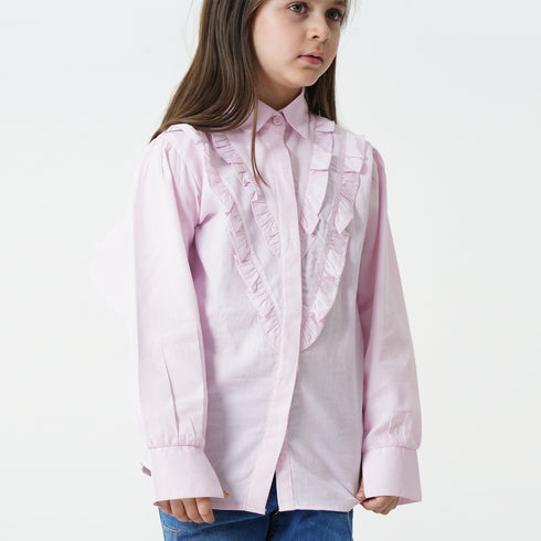 Button Down Frills Shirt - Pink