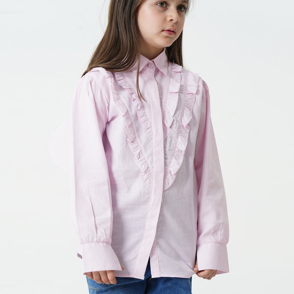 Button Down Frills Shirt - Pink