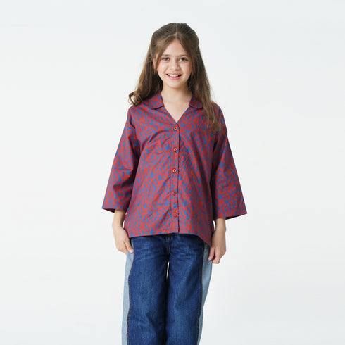 Maroon Printed Relaxed Top